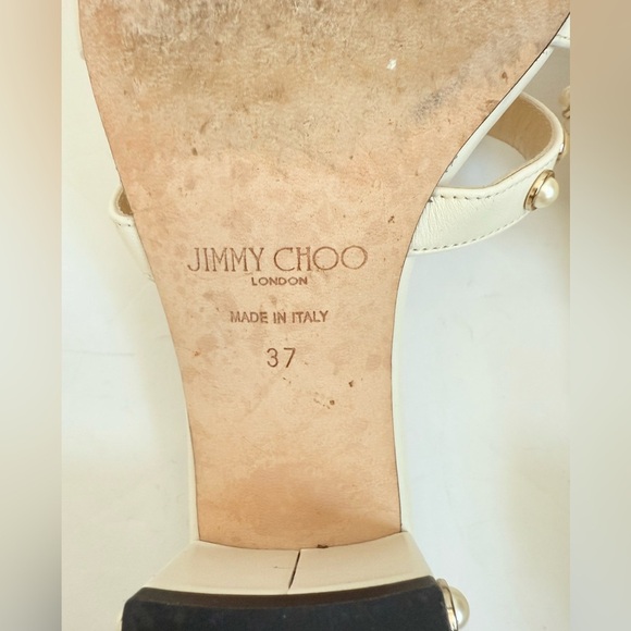 Jimmy Choo White/ Latte Leather Hazal Pearl Cage Slide Sandal 45mm 37 - Picture 8 of 10